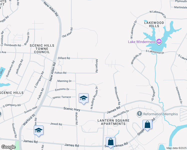 map of restaurants, bars, coffee shops, grocery stores, and more near 3515 Felton Road in Memphis