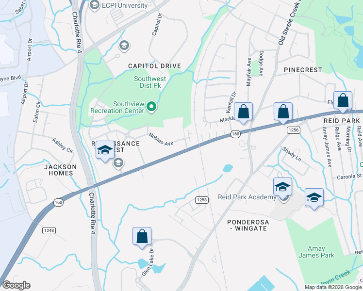 map of restaurants, bars, coffee shops, grocery stores, and more near in Charlotte