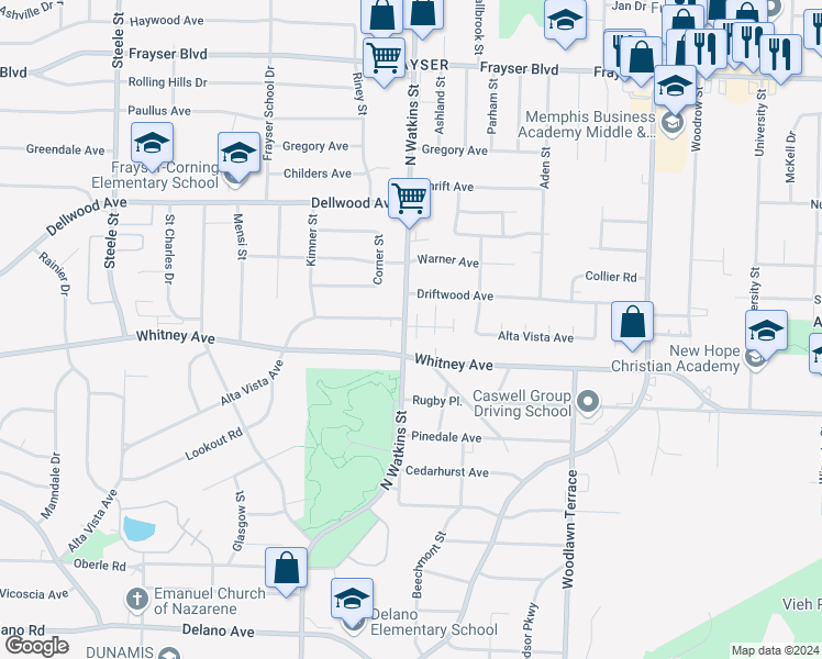 map of restaurants, bars, coffee shops, grocery stores, and more near 3068 Saint Cloud Place in Memphis