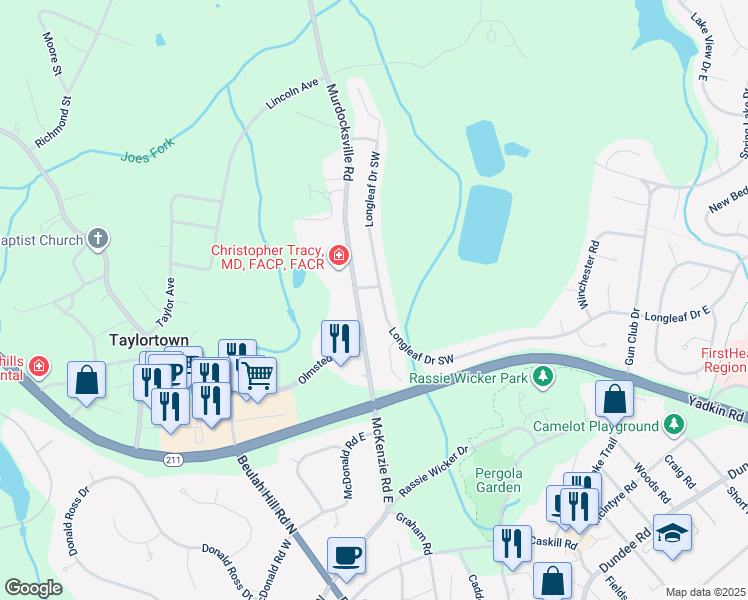 map of restaurants, bars, coffee shops, grocery stores, and more near 2435 Longleaf Drive Southwest in Pinehurst