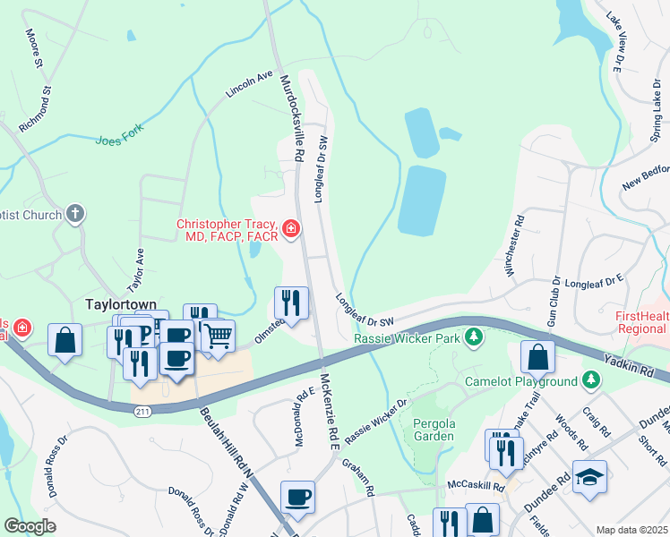 map of restaurants, bars, coffee shops, grocery stores, and more near 449 Longleaf Drive Southwest in Pinehurst