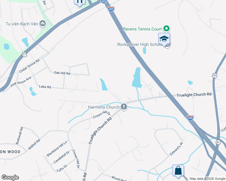 map of restaurants, bars, coffee shops, grocery stores, and more near 6024 Lake Road in Mint Hill
