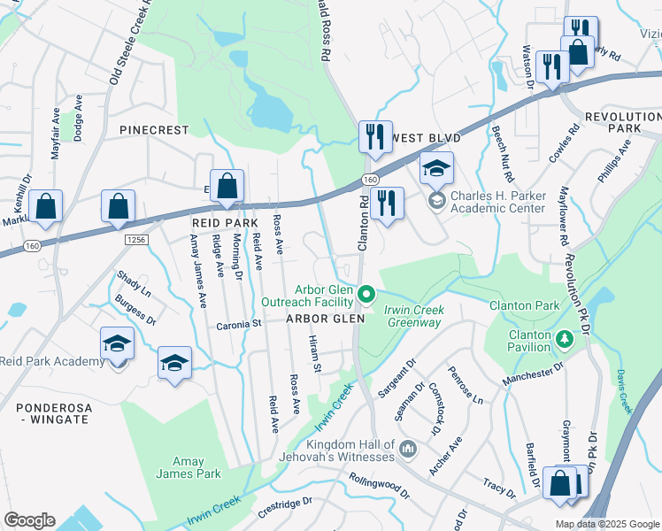 map of restaurants, bars, coffee shops, grocery stores, and more near 2300 Farmer Street in Charlotte