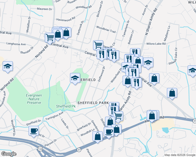 map of restaurants, bars, coffee shops, grocery stores, and more near in Charlotte