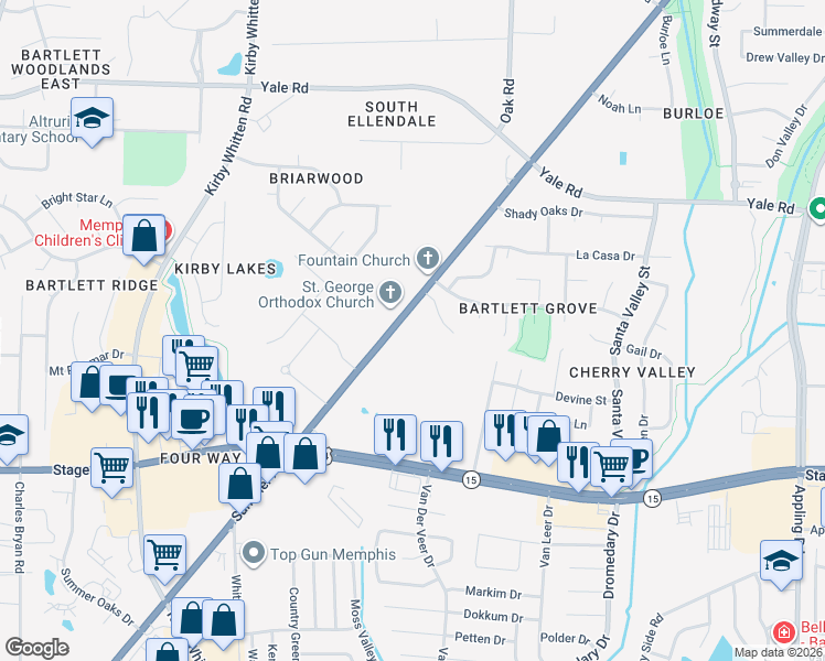map of restaurants, bars, coffee shops, grocery stores, and more near 6984 U.S. 70 in Memphis