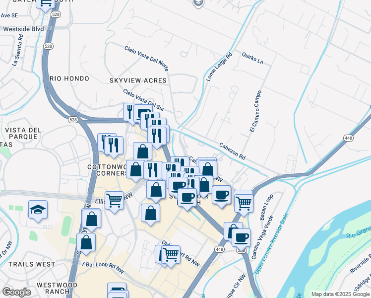 map of restaurants, bars, coffee shops, grocery stores, and more near 3562 Ellison Road Northwest in Albuquerque