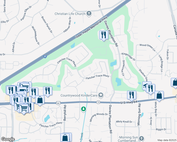 map of restaurants, bars, coffee shops, grocery stores, and more near 3095 Knob Hill Road in Lakeland