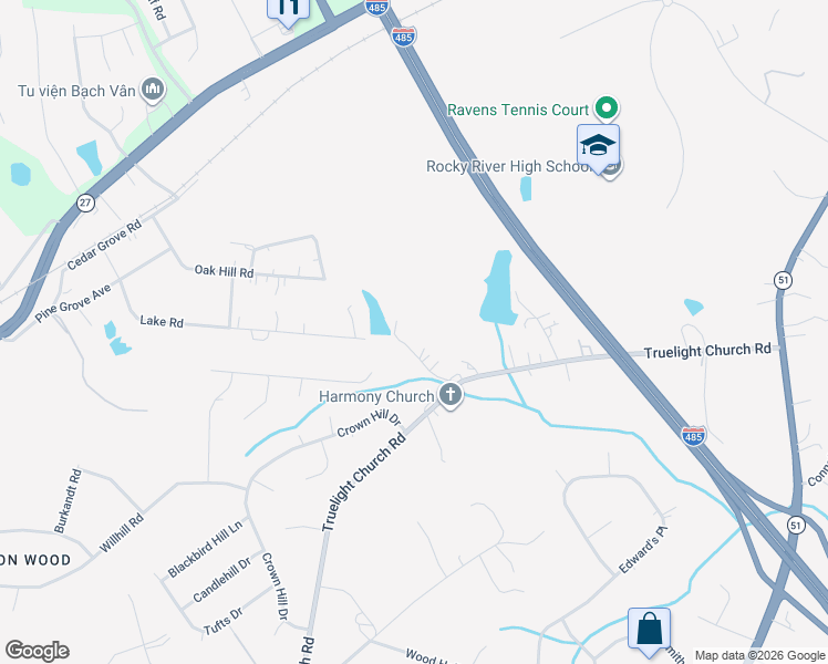 map of restaurants, bars, coffee shops, grocery stores, and more near 6024 Lake Road in Mint Hill