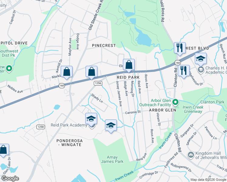 map of restaurants, bars, coffee shops, grocery stores, and more near in Charlotte