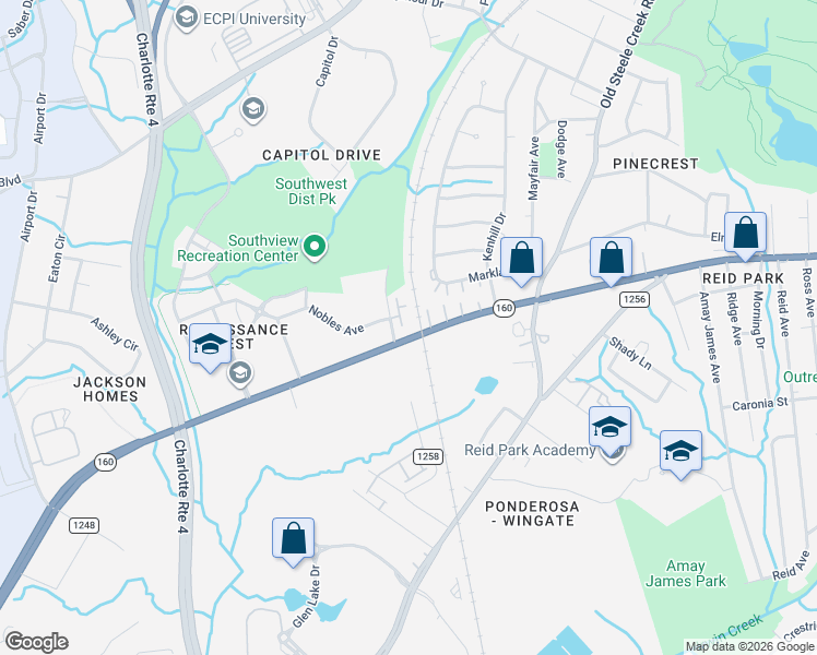 map of restaurants, bars, coffee shops, grocery stores, and more near in Charlotte