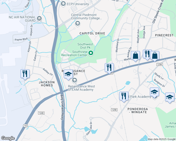 map of restaurants, bars, coffee shops, grocery stores, and more near 3201 Nobles Avenue in Charlotte