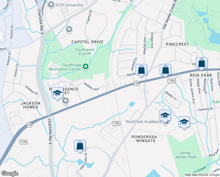 map of restaurants, bars, coffee shops, grocery stores, and more near in Charlotte