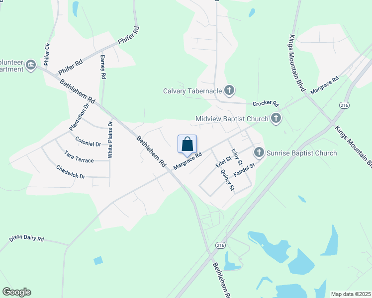 map of restaurants, bars, coffee shops, grocery stores, and more near 914 Margrace Road in Kings Mountain