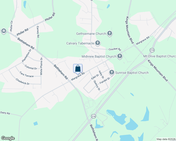 map of restaurants, bars, coffee shops, grocery stores, and more near 820 Margrace Road in Kings Mountain