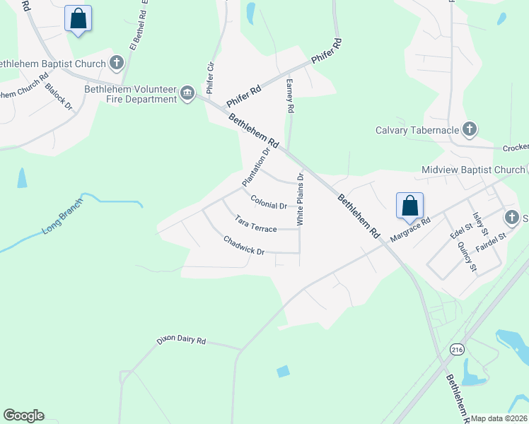 map of restaurants, bars, coffee shops, grocery stores, and more near 109 Colonial Drive in Kings Mountain