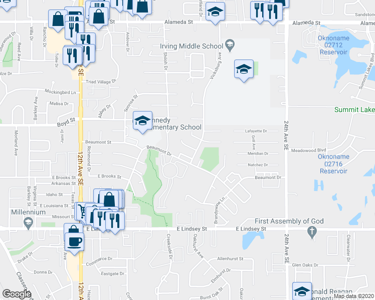 map of restaurants, bars, coffee shops, grocery stores, and more near 1824 Aiken Court in Norman