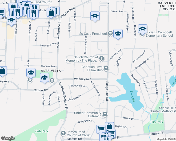 map of restaurants, bars, coffee shops, grocery stores, and more near 2537 Skylonda Court in Memphis