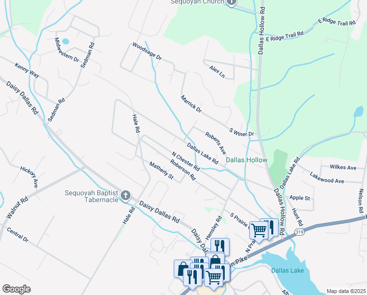 map of restaurants, bars, coffee shops, grocery stores, and more near 1554 Dallas Lake Road in Hamilton County