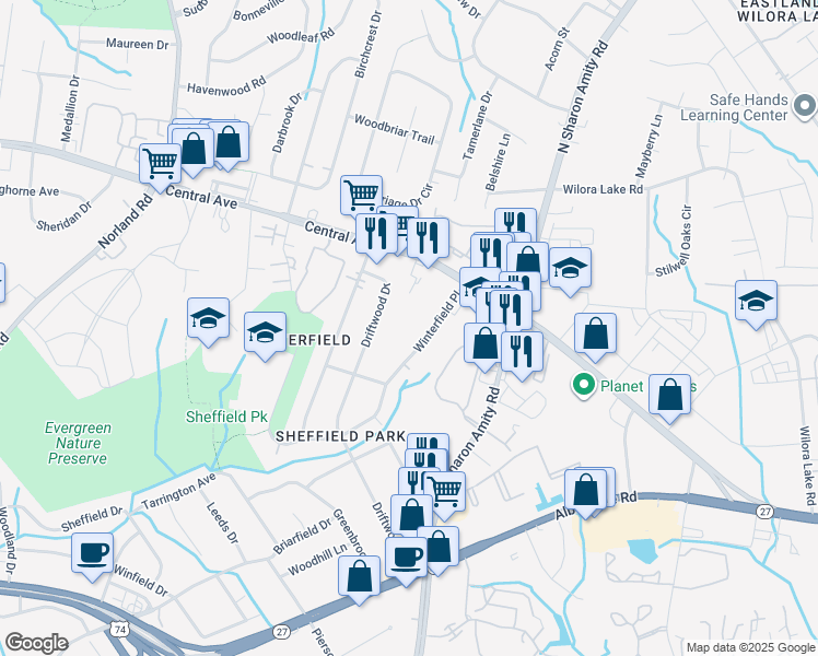 map of restaurants, bars, coffee shops, grocery stores, and more near in Charlotte