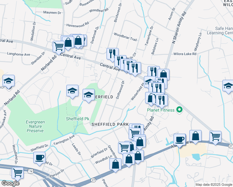 map of restaurants, bars, coffee shops, grocery stores, and more near in Charlotte