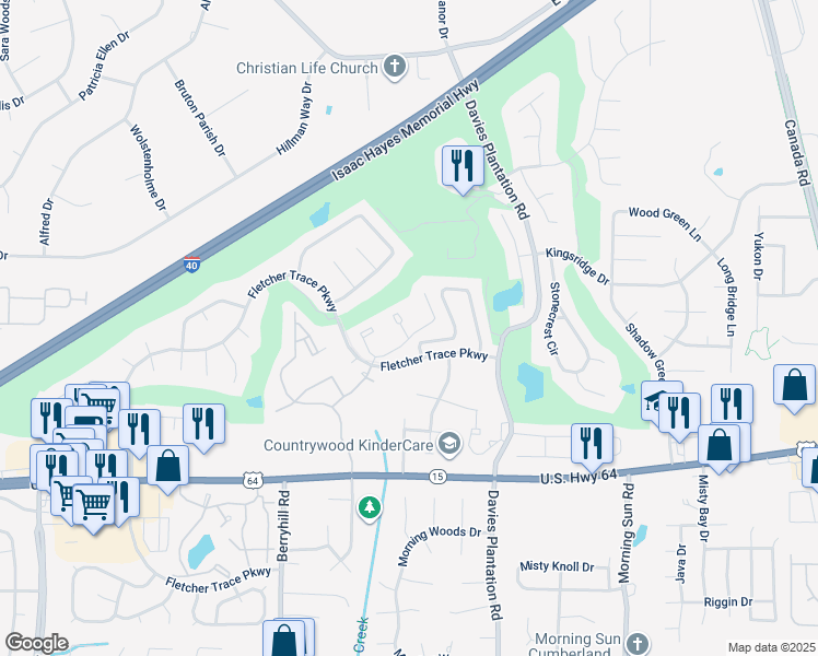 map of restaurants, bars, coffee shops, grocery stores, and more near 3092 Rising Sun Road in Lakeland