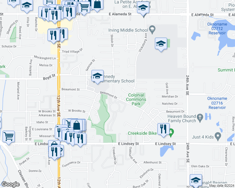 map of restaurants, bars, coffee shops, grocery stores, and more near 639 Sinclair Drive in Norman