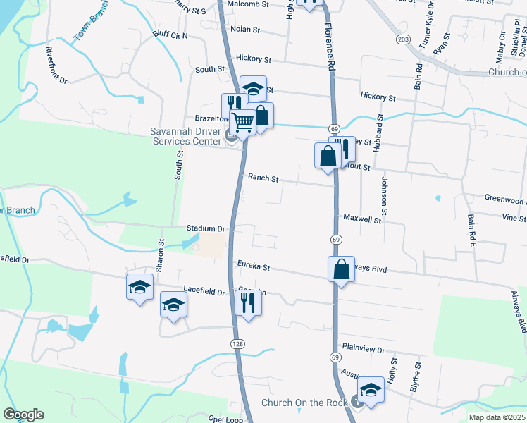 map of restaurants, bars, coffee shops, grocery stores, and more near 135 Kyle Place in Savannah