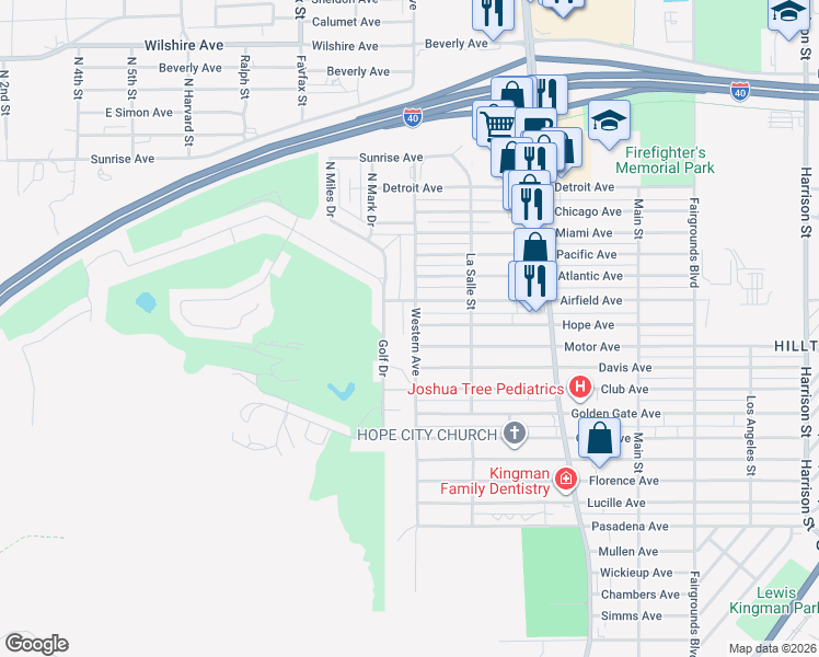 map of restaurants, bars, coffee shops, grocery stores, and more near 2516 Airfield Court in Kingman
