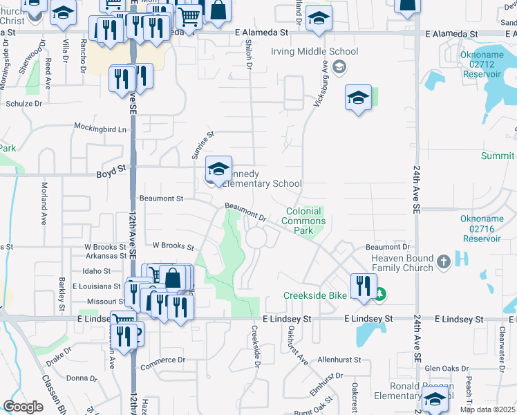 map of restaurants, bars, coffee shops, grocery stores, and more near 639 Sinclair Drive in Norman