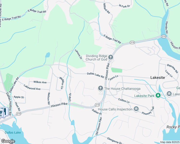 map of restaurants, bars, coffee shops, grocery stores, and more near 2115 Dallas Lake Road in Soddy-Daisy