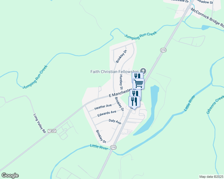 map of restaurants, bars, coffee shops, grocery stores, and more near 3005 Brinkley Drive in Spring Lake