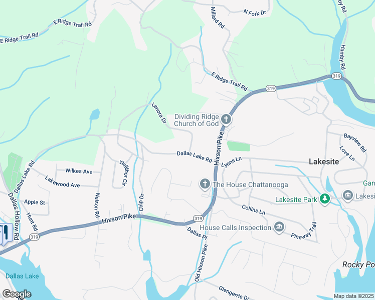 map of restaurants, bars, coffee shops, grocery stores, and more near 2115 Dallas Lake Road in Soddy-Daisy