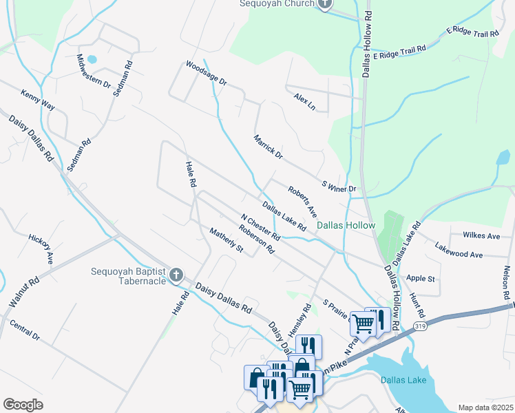 map of restaurants, bars, coffee shops, grocery stores, and more near 1554 Dallas Lake Road in Hamilton County