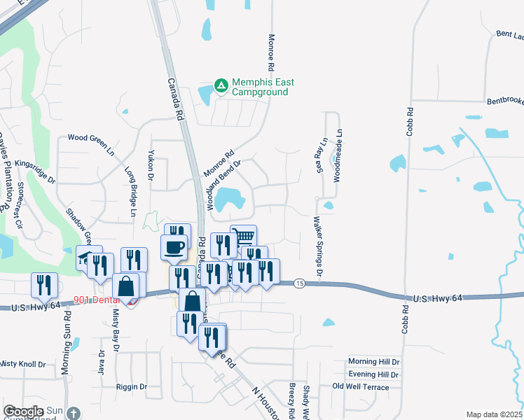 map of restaurants, bars, coffee shops, grocery stores, and more near 9997 Woodland Grove Drive in Lakeland