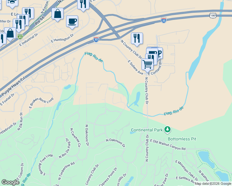 map of restaurants, bars, coffee shops, grocery stores, and more near 3230 North Meadow Brook Drive in Flagstaff