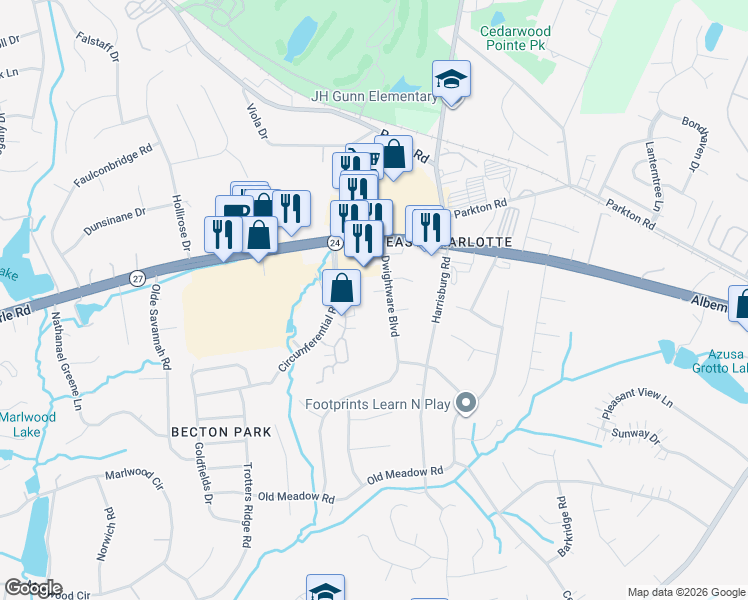 map of restaurants, bars, coffee shops, grocery stores, and more near in Charlotte