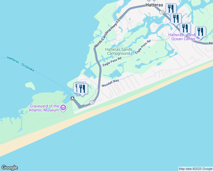 map of restaurants, bars, coffee shops, grocery stores, and more near 58202 1429 in Hatteras