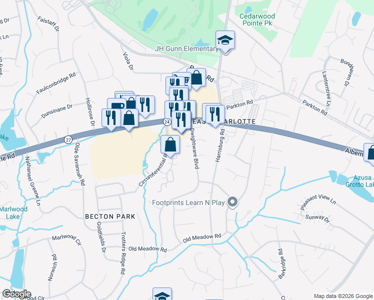 map of restaurants, bars, coffee shops, grocery stores, and more near in Charlotte