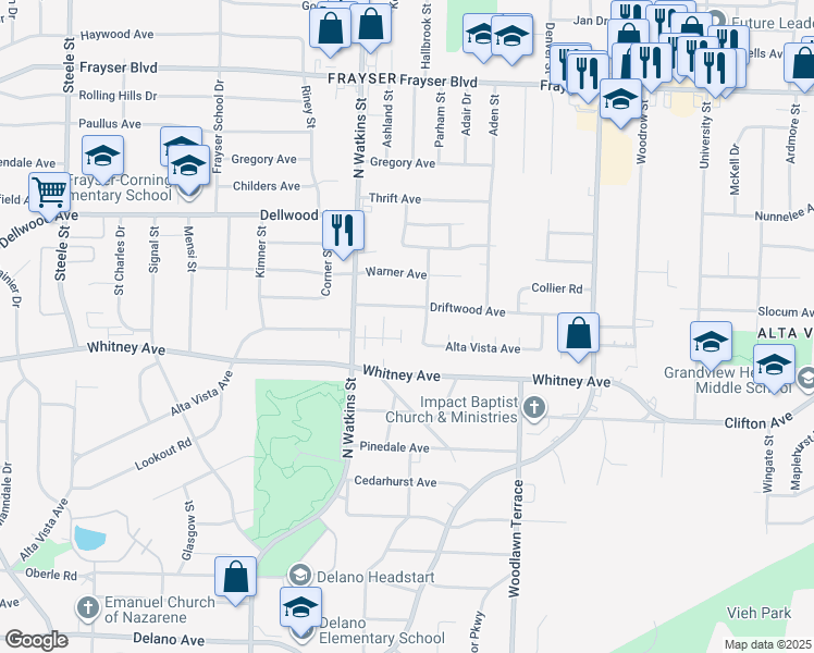 map of restaurants, bars, coffee shops, grocery stores, and more near 3072 Saint Clair Place in Memphis