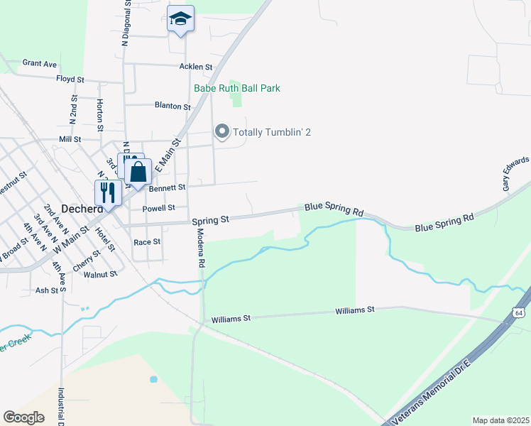 map of restaurants, bars, coffee shops, grocery stores, and more near 519 Spring Street in Decherd