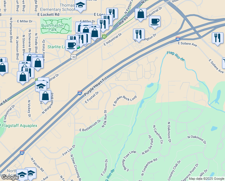 map of restaurants, bars, coffee shops, grocery stores, and more near 4322 East Broken Rock Loop in Flagstaff