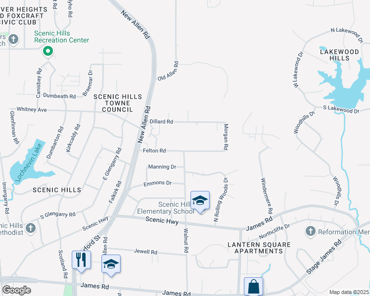 map of restaurants, bars, coffee shops, grocery stores, and more near 3424 Felton Road in Memphis