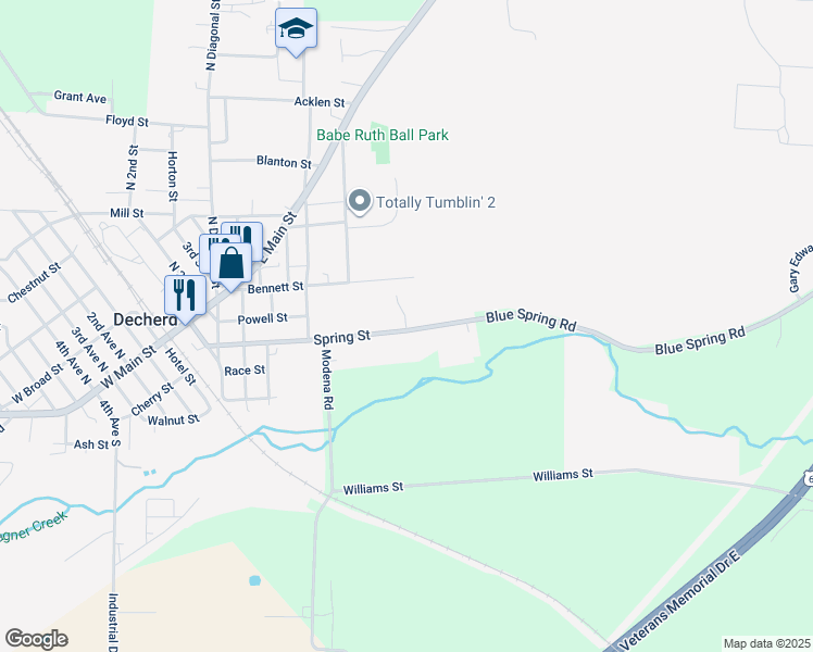 map of restaurants, bars, coffee shops, grocery stores, and more near 519 Spring Street in Decherd