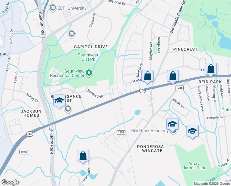 map of restaurants, bars, coffee shops, grocery stores, and more near in Charlotte