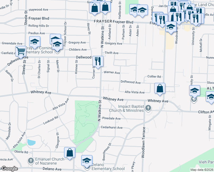 map of restaurants, bars, coffee shops, grocery stores, and more near 3068 Saint Cloud Place in Memphis