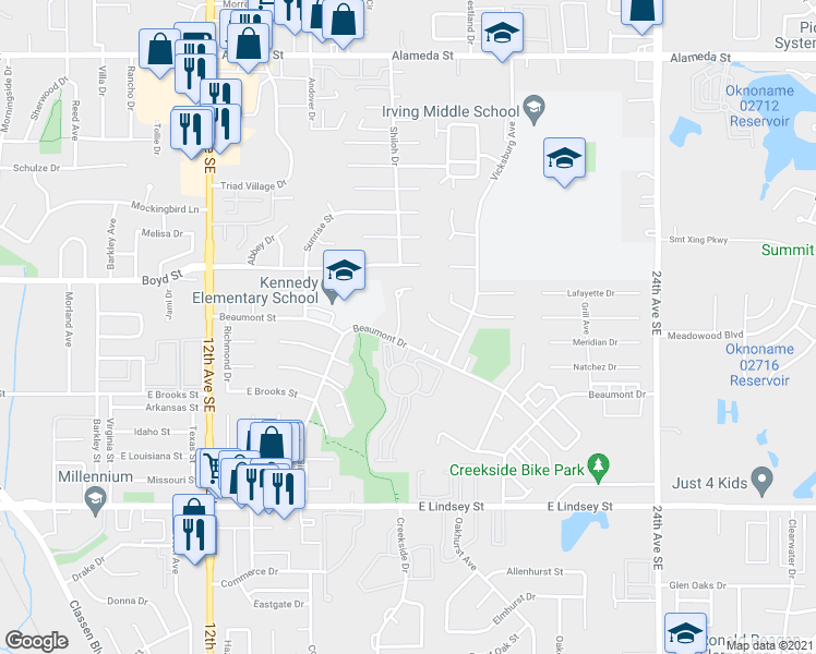 map of restaurants, bars, coffee shops, grocery stores, and more near 635 Sinclair Drive in Norman