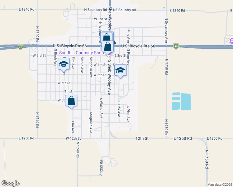 map of restaurants, bars, coffee shops, grocery stores, and more near 519 South Oak in Erick