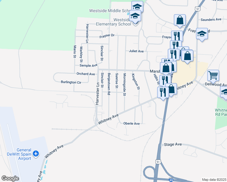 map of restaurants, bars, coffee shops, grocery stores, and more near 3079 Klinke Avenue in Memphis