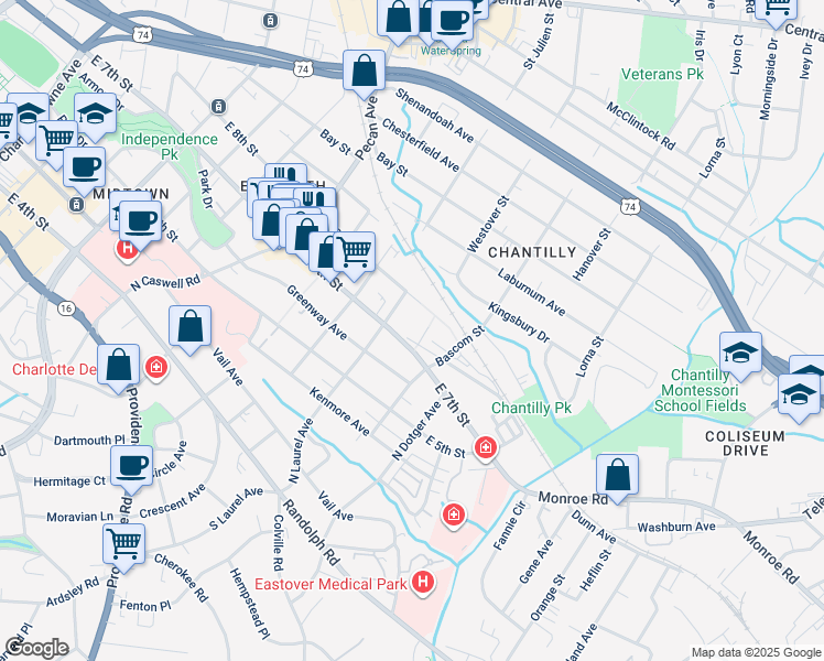 map of restaurants, bars, coffee shops, grocery stores, and more near 2321 Weddington Avenue in Charlotte