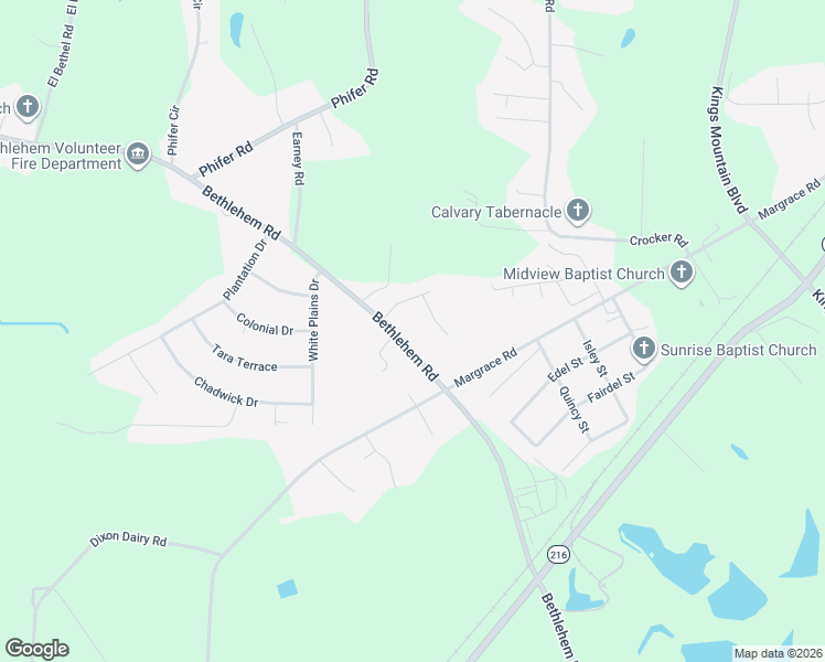 map of restaurants, bars, coffee shops, grocery stores, and more near 1427 Bethlehem Road in Kings Mountain